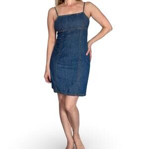 Ann Taylor 90s Denim Mini Dress Sz 6 Slip Style Empire Waist Vintage